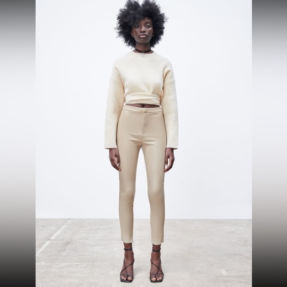 New Zara ECRU FAUX LEATHER HIGH RISE LEGGINGS - Picture 2 of 16
